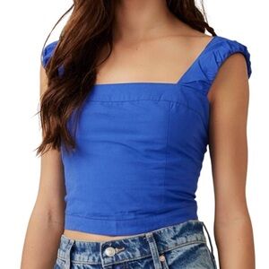 FREE PEOPLE S   Ashley Tank in Mazarine-Cropped with ruffle straps